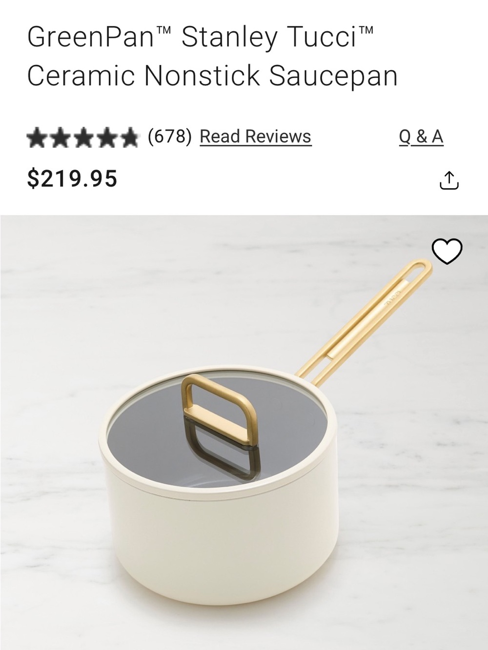 GreenPan Cream Saucepan with Gold Handle and Black Lid